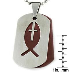 Two tone Stainless Steel Fisherman Cross Double Dog Tag Necklace