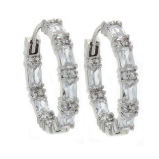NEXTE Jewelry Rhodium plated Emerald cut Cubic Zirconia Hoop Earrings