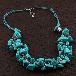 Nickel plated and Turquoise colored Wood Chips Necklace (India