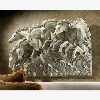 31.5 Wild Horses Stallion 3 D Wall Sculpture Statue Decor