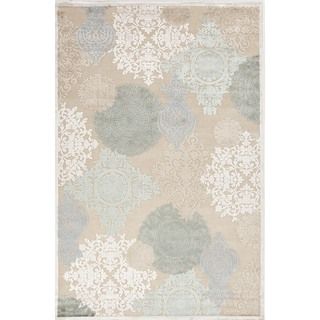 Transitional Floral Blue Viscose/ Chenille Rug (76 x 96)