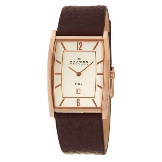 Skagen Mens Modern Rose Goldplated Stainless Steel and Brown
