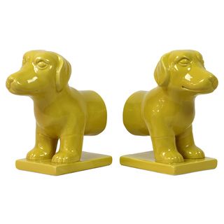 Yellow Ceramic Dog Bookend (Set of 2)