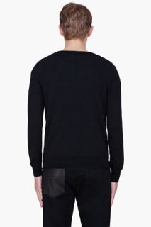 Sasquatchfabrix Black Wool Alpaca Knit V neck Sweater for men