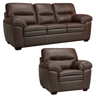 Hawkins Java Brown Italian Leather Sofa and Chair