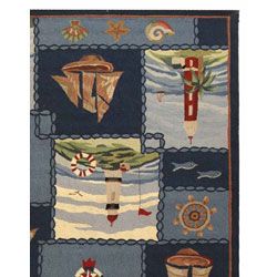 Hand hooked Nautical Blue Wool Rug (89 x 11)