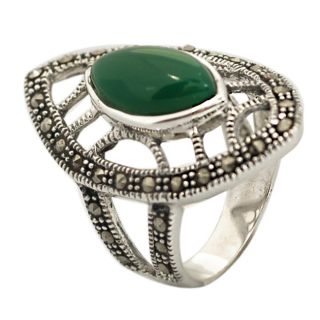 De Buman Sterling Silver Green Agate and Marcasite Ring Today $41.99
