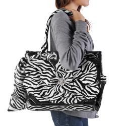 Adi Designs Womens Oversized Flower Detail Zebra Print Handbag