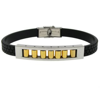 Two tone Stainless Steel and Black Rubber Mens ID Bracelet