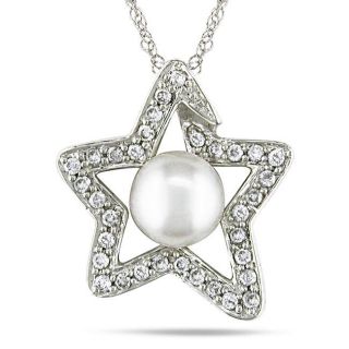 14k Gold 1/4ct TDW Diamond and FW White Pearl Star Necklace (H I, I1