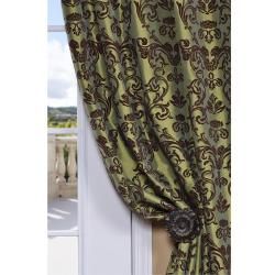 Flocked Firenze Fern Green Faux Silk 108 inch Curtain Panel