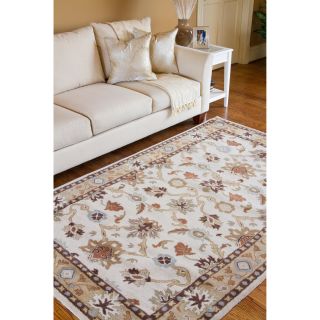 Hand tufted Traditional Coliseum Vanilla Floral Border Wool Rug (5 x