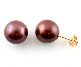 DaVonna 14k Yellow Gold Chocolate FW Pearl Stud Earrings (7 7.5 mm)