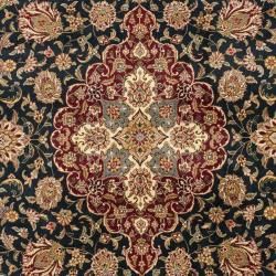 Asian Hand knotted Royal Kerman Navy and Red Wool Rug (6 x 9