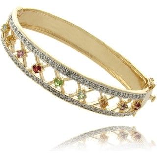Gem Jolie 14k Gold Overlay Multi gemstone and Diamond Accent Bracelet