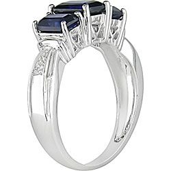 10k Gold Emerald cut Created Blue Sapphire and Diamond Ring