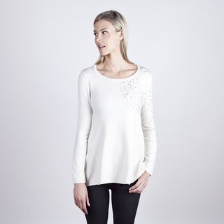 Colour Works Womens Ivory Jewel Shoulder Long Sleeve Top