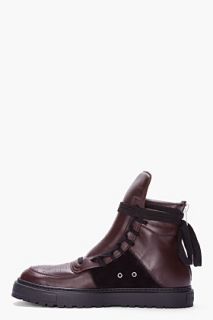 KRISVANASSCHE Brown Leather Side laced High top Sneakers for men
