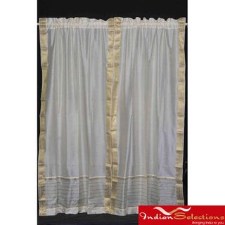 Cream 84 inch Rod Pocket Sheer Sari Curtain Panel Pair (India