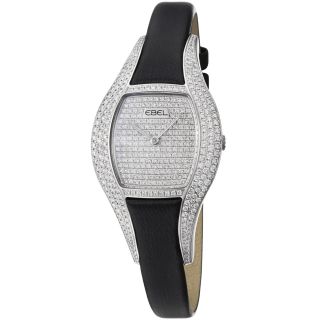 Ebel Womens Moonchic Diamond Pave Dial Black Satin Strap Watch