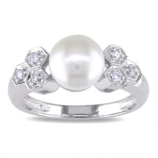 Miadora 14k White Gold Pearl and 1/10ct TDW Diamond Ring (J K, I2 I3