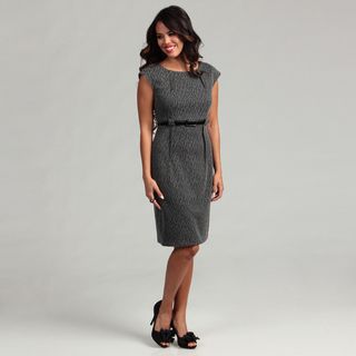 Connected Apparel Womens Grey Belted Dress